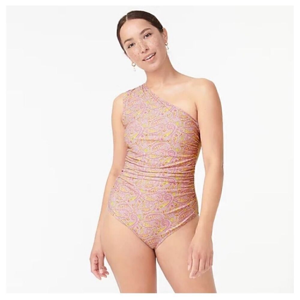 J. Crew Eco Women’s One Shoulder All Over Paisley Printed Ruched Sides Swimsuit